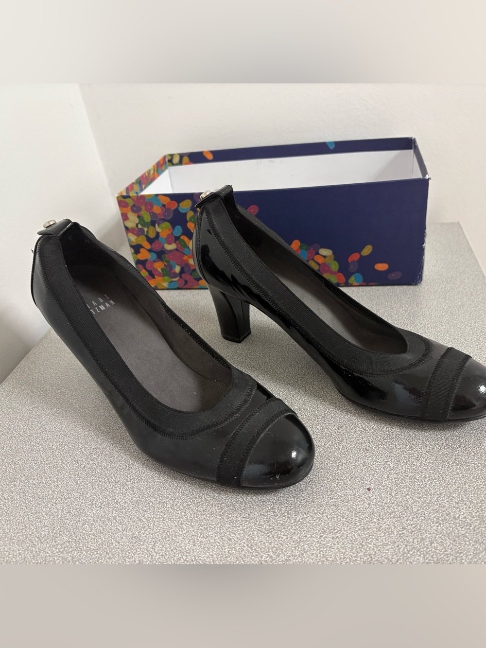 Stuart Weitzman “Easily” Elastic Leather Heels